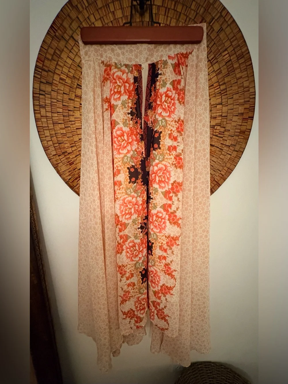 Free People Cream and Coral Asymmetrical Floral Maxi Skirt